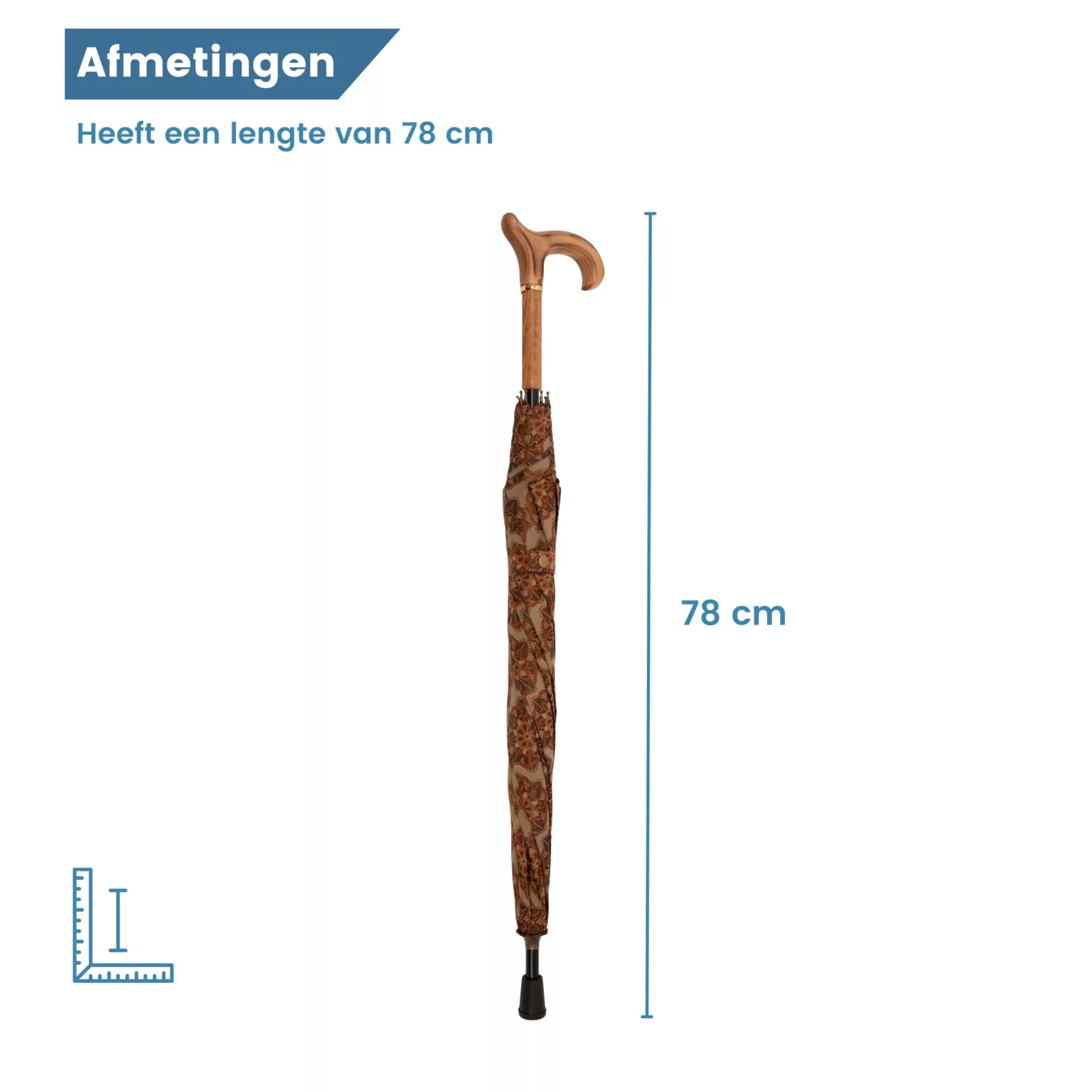 Maße des Regenschirms mit Schirmstock aus Satin-Stoff
