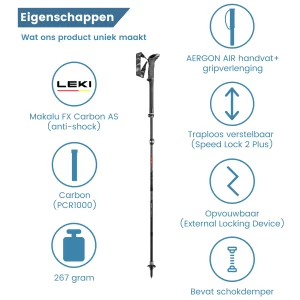 Makalu antishock Bergwanderstock, faltbar, Carbon
