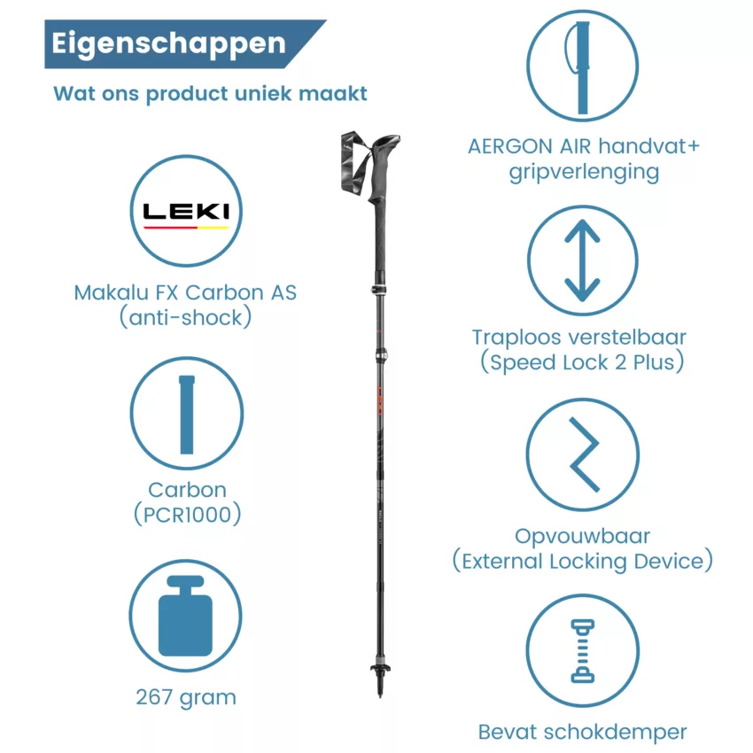 Makalu antishock Bergwanderstock, faltbar, Carbon