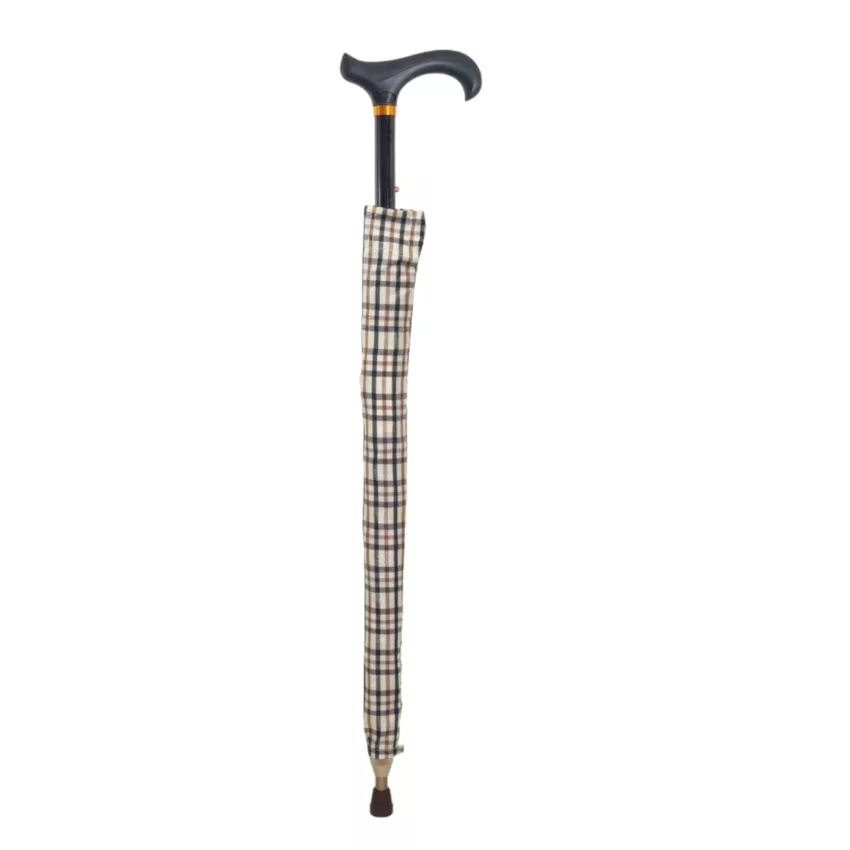 Ausziehbarer Gehstock mit Schirm 2-in-1, beige, komplett