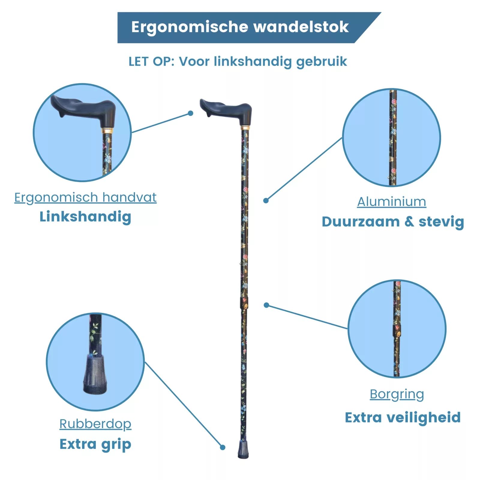 Ergonomischer Griff links – Eigenschaften des Wanderstocks