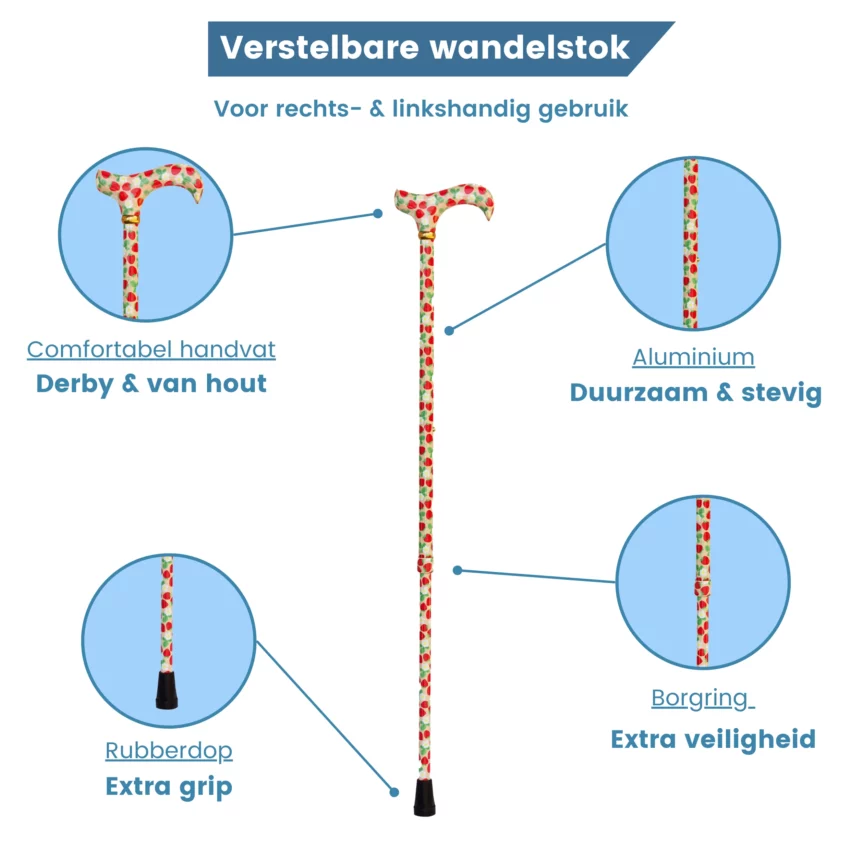 höhenverstellbarer Gehstock „Erdbeeren“ USP
