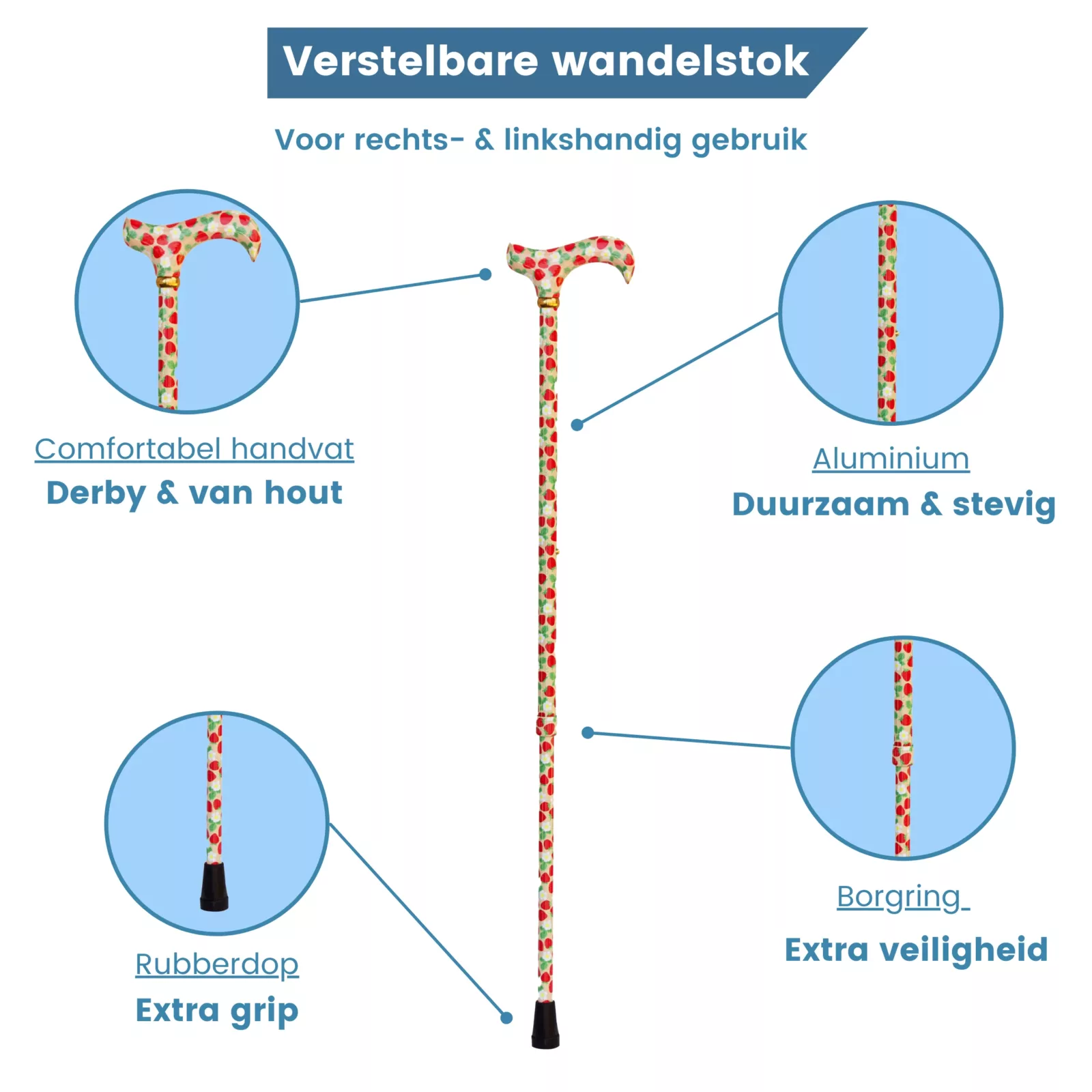 höhenverstellbarer Gehstock „Erdbeeren“ USP