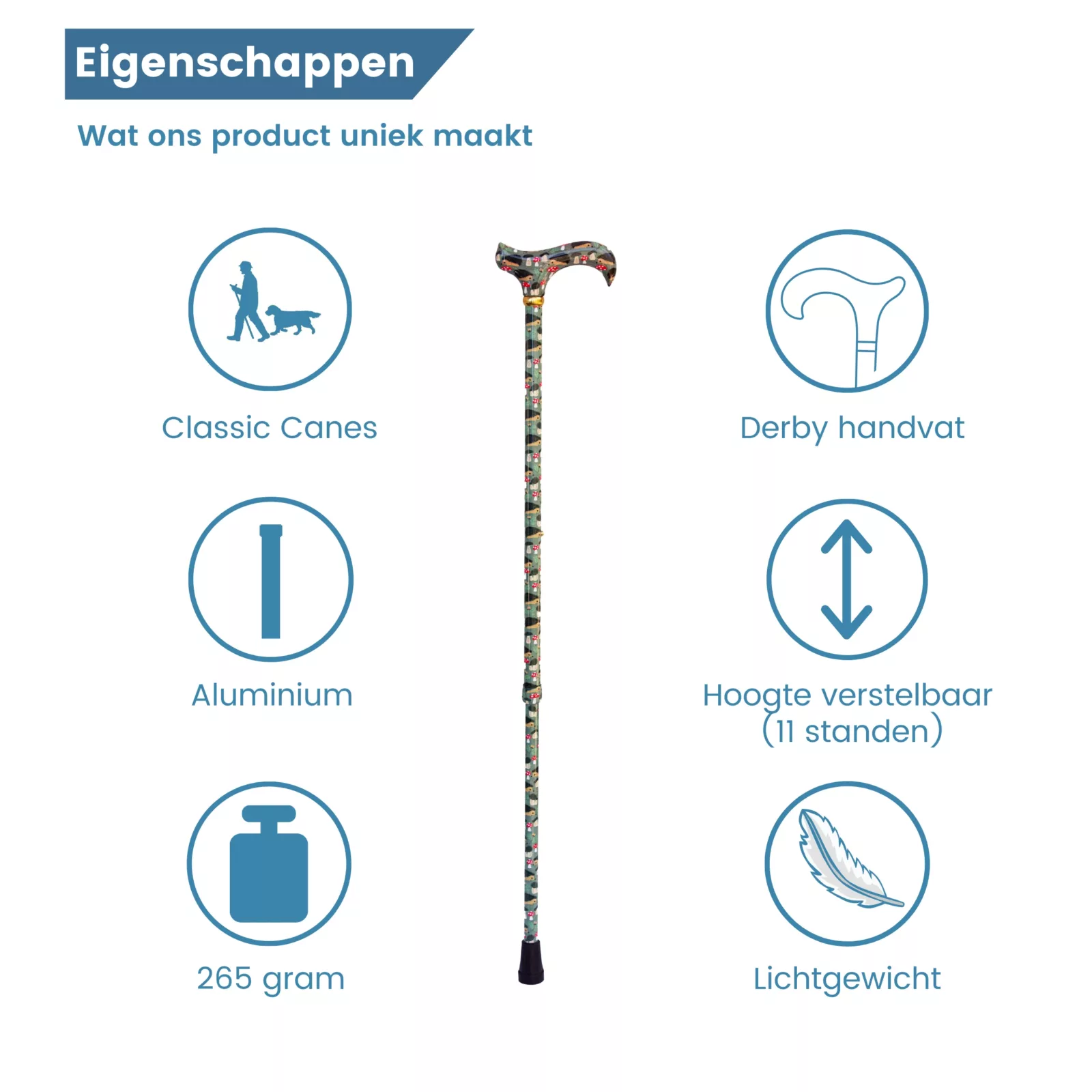 Höhenverstellbarer Gehstock „Egel“ – Eigenschaften