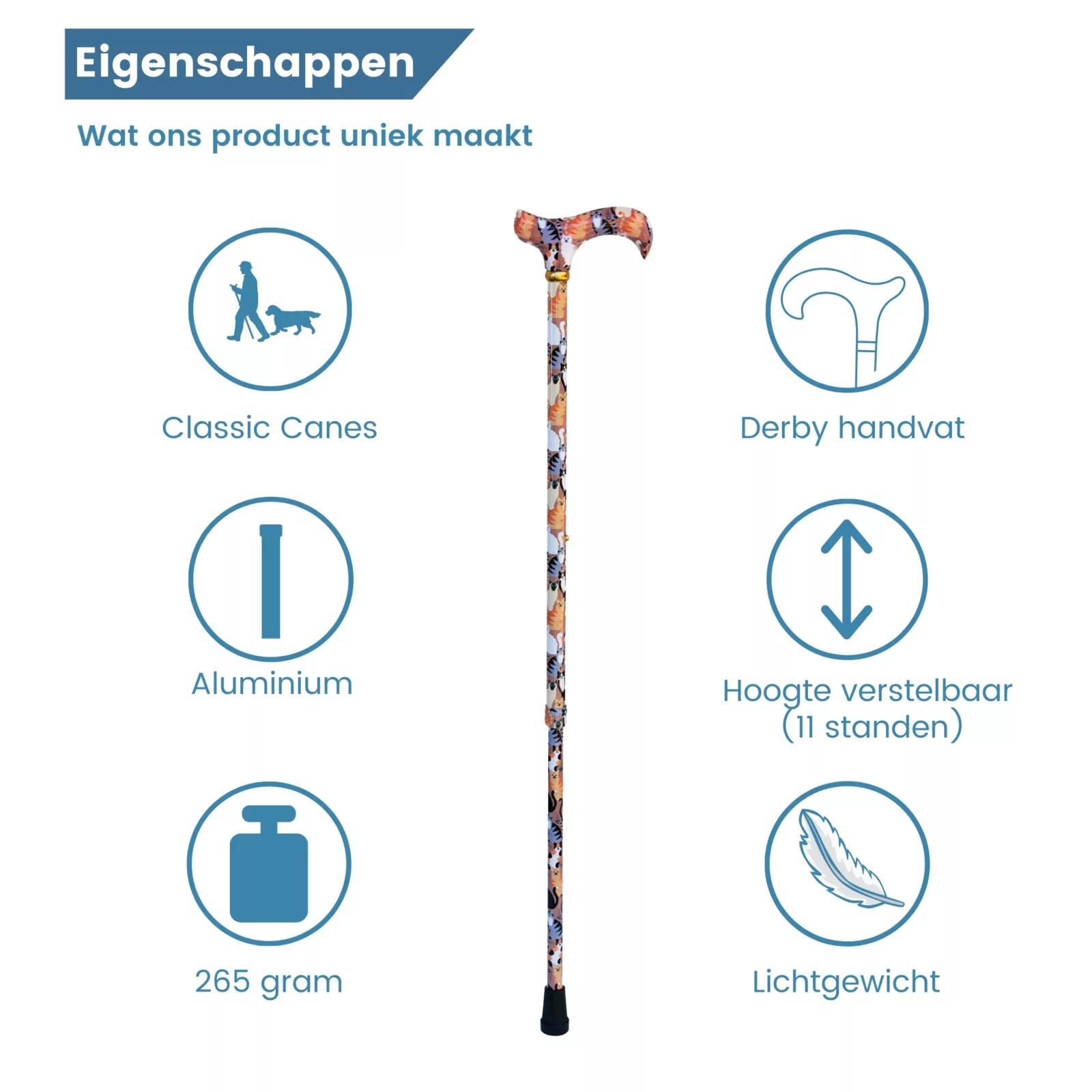 Eigenschaften des ausziehbaren Gehstocks