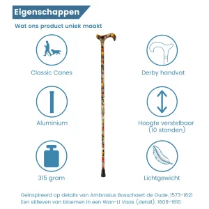 Eigenschaften des Höhenverstellbaren Gehstocks „Stilleven Bosschaert“