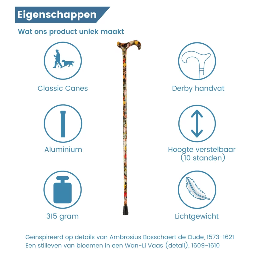 Eigenschaften des Höhenverstellbaren Gehstocks „Stilleven Bosschaert“