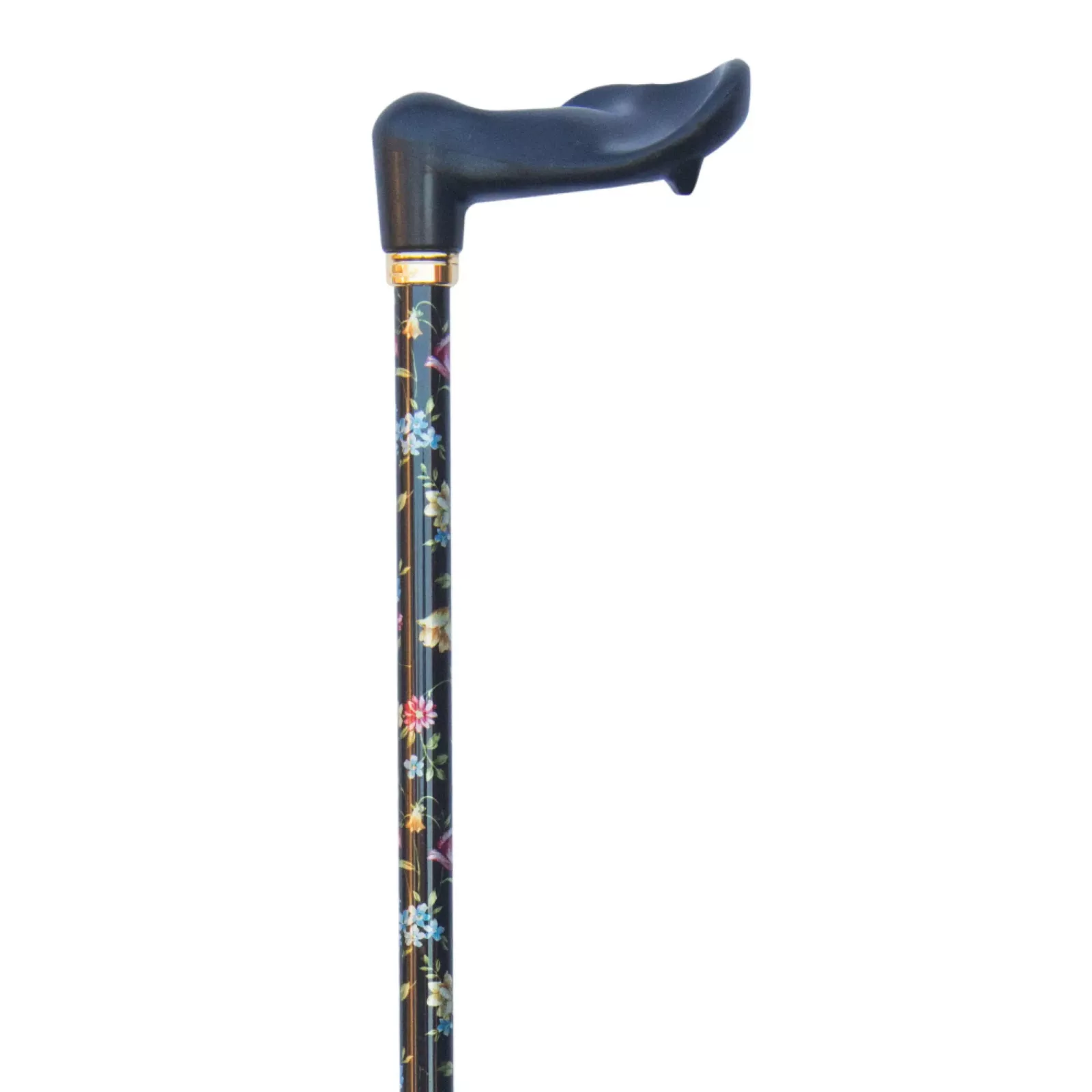 Höhenverstellbarer Gehstock mit ergonomischem Griff (rechts) und Blumenmuster