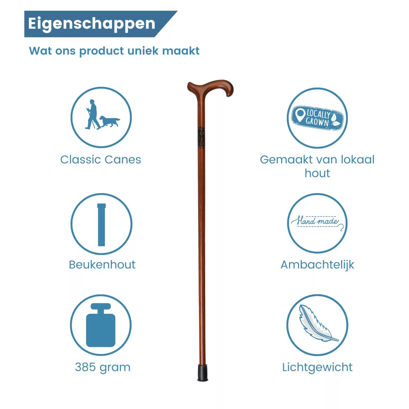 Gehstock aus Buchenholz mit gefrästem Kragen – Eigenschaften