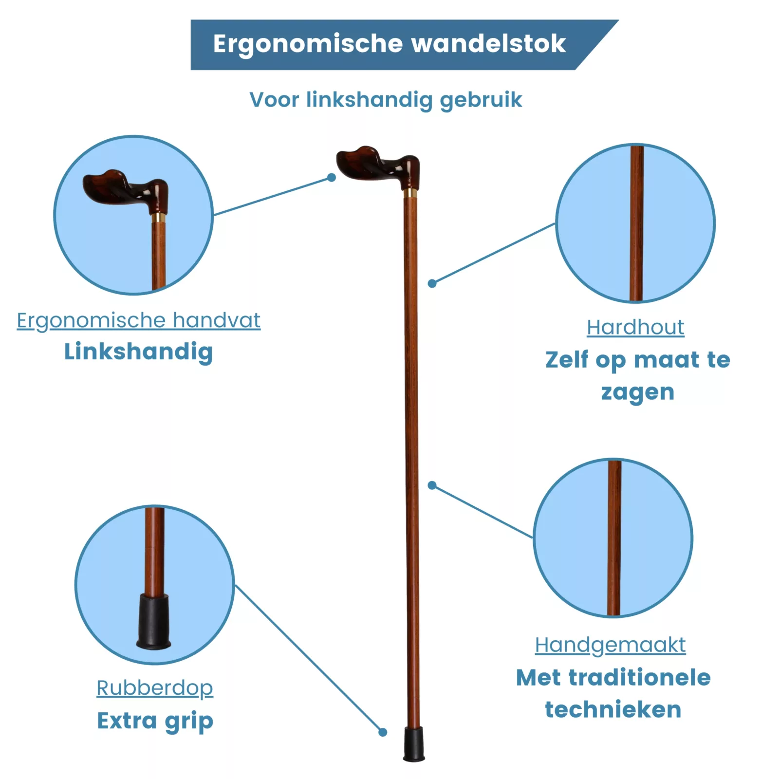 Wanderstock für Linkshänder mit ergonomischem Griff
