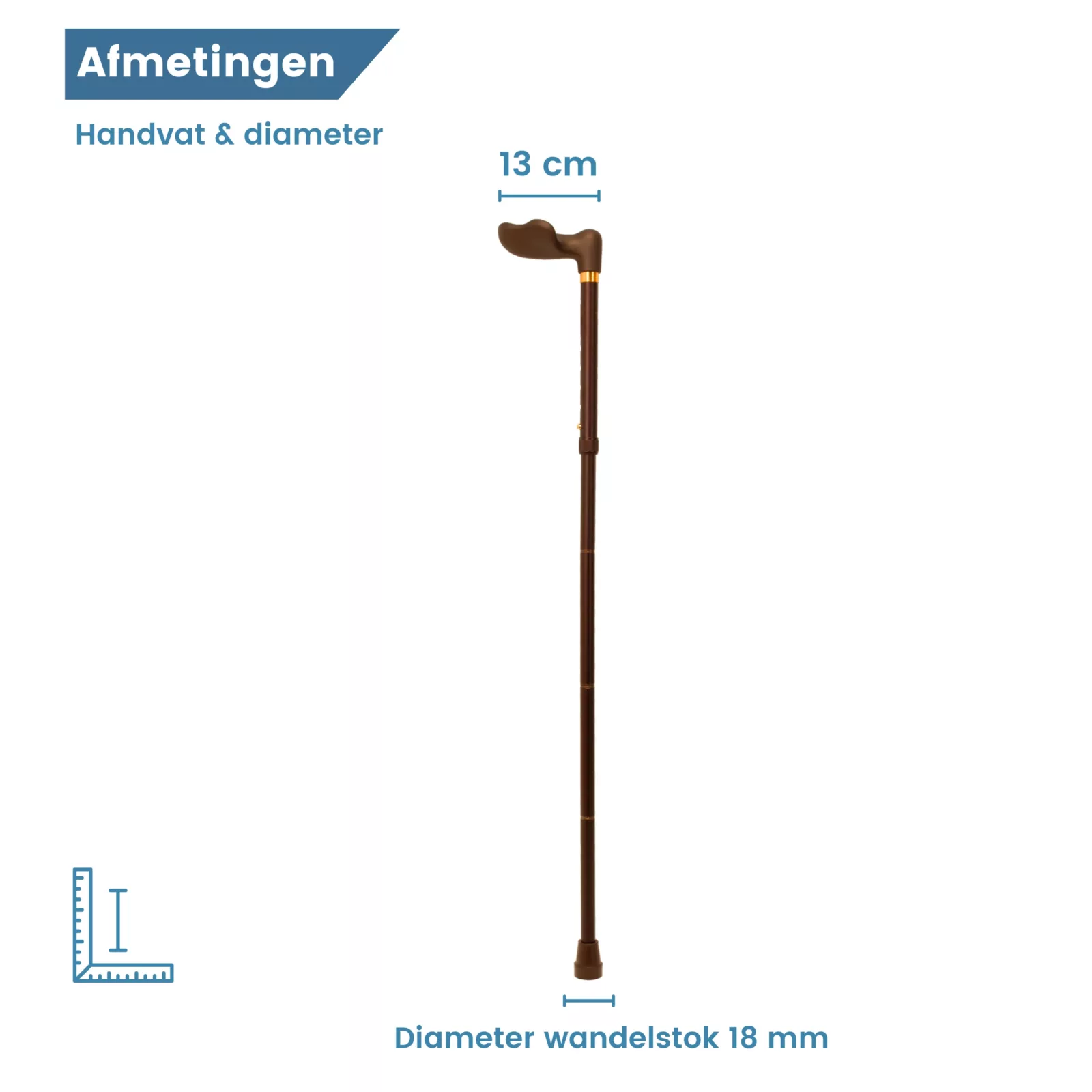 Ergonomischer Gehstock, faltbar, bronzefarben, Soft-Touch-Griff, links, Griffdurchmesser