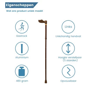 Anatomischer Wanderstock in Bronze mit linksseitigem Griff