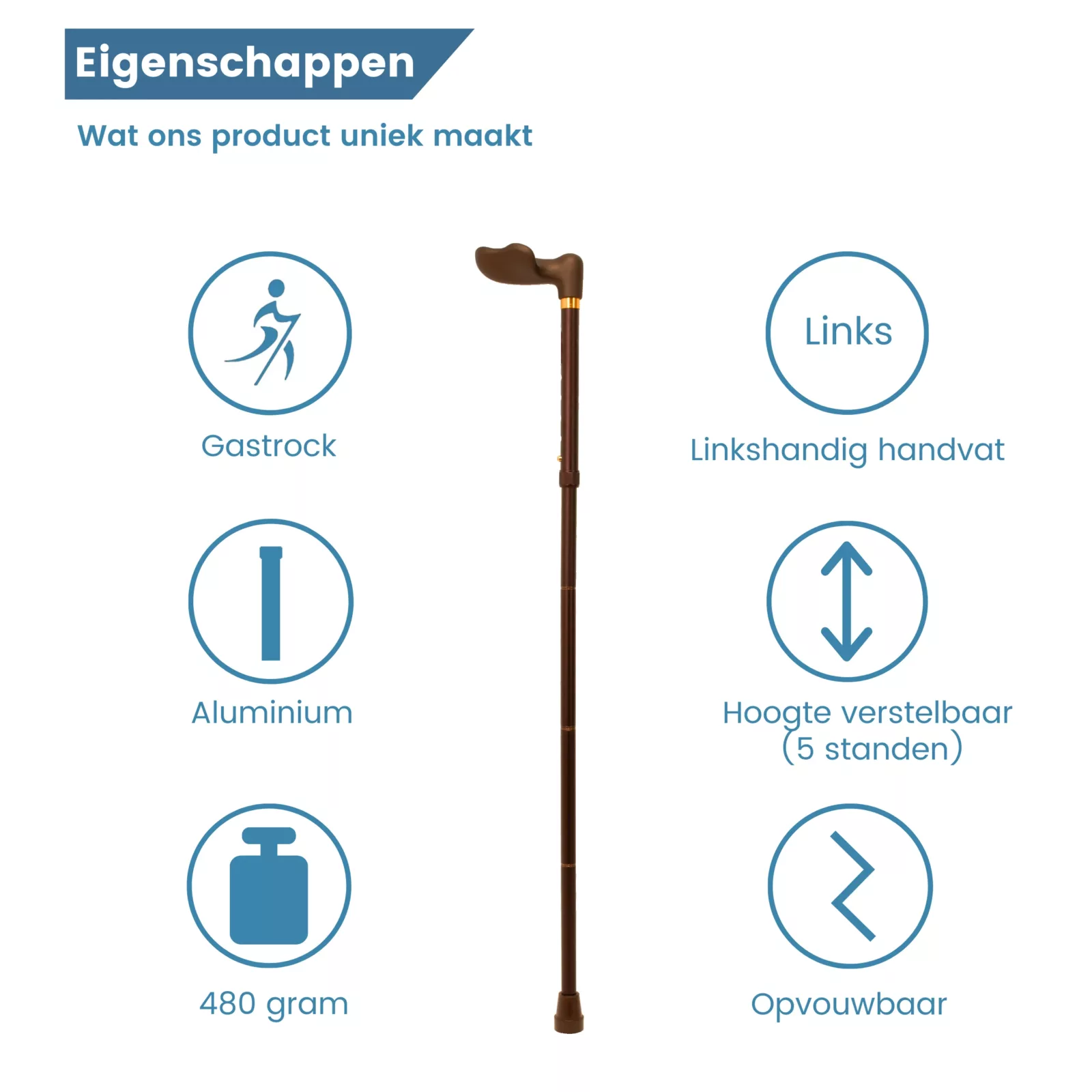 Anatomischer Wanderstock in Bronze mit linksseitigem Griff