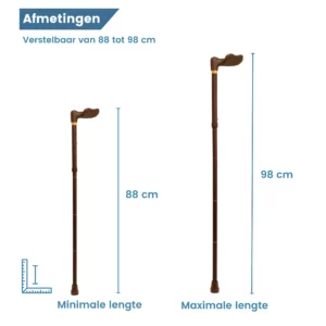 Ergonomischer, faltbarer Gehstock, bronzefarben, Soft-Touch-Griff, rechts, Maße