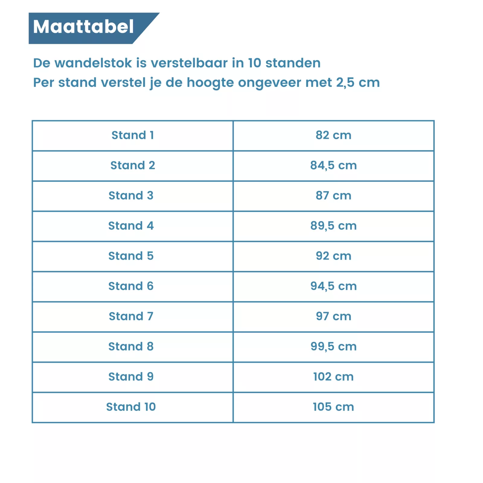 Ergonomischer Gehstock, für Rechtshänder, verstellbar, schwarz, Größentabelle