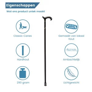 Wanderstock aus Hartholz mit Kristallen – Eigenschaften