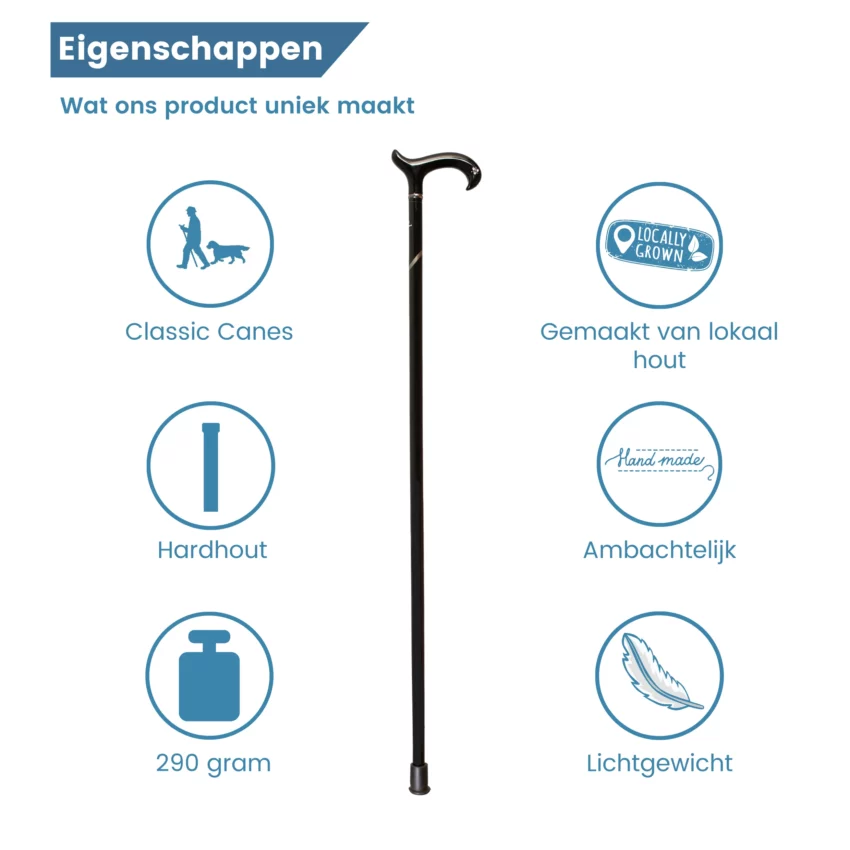 Wanderstock aus Hartholz mit Kristallen – Eigenschaften