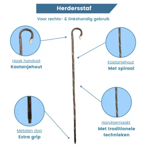 Hirtenstab aus Kastanienholz, gebrannt, doppelte Spirale, USP