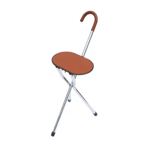 Gehstock mit Sitz, Dreibein, braunes Leder