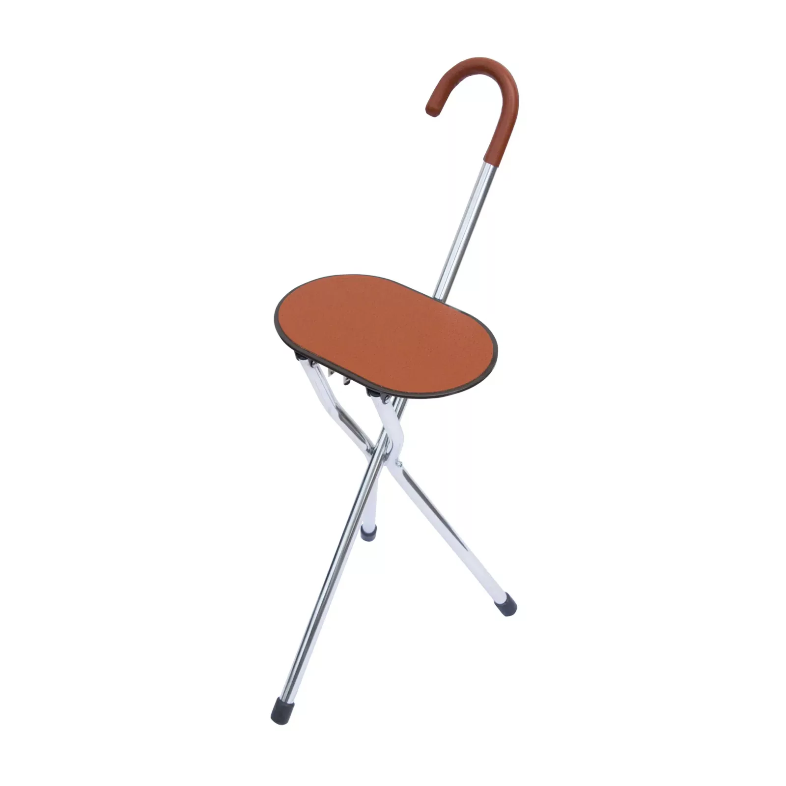 Gehstock mit Sitz, Dreibein, braunes Leder