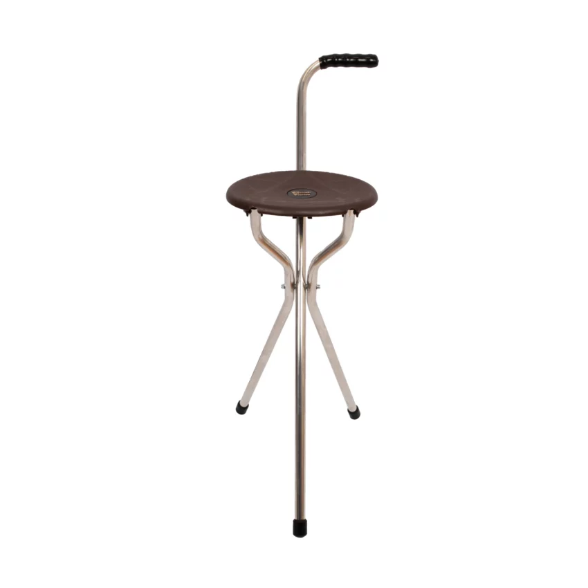 Gehstock mit Sitz, Dreibein „Trio Maxi“, braun