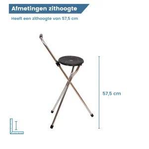 Maße der Sitzhöhe des Gehstocks mit Sitz, Dreibein, schwarz