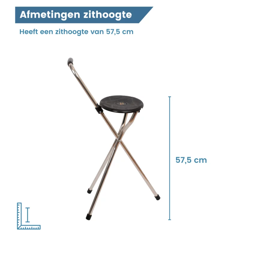 Maße der Sitzhöhe des Gehstocks mit Sitz, Dreibein, schwarz