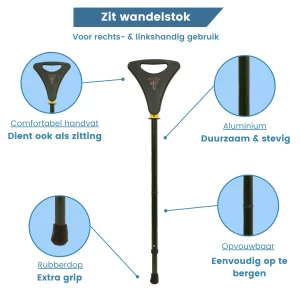 Gehstock mit sitz, faltbar, mit Tasche, grün