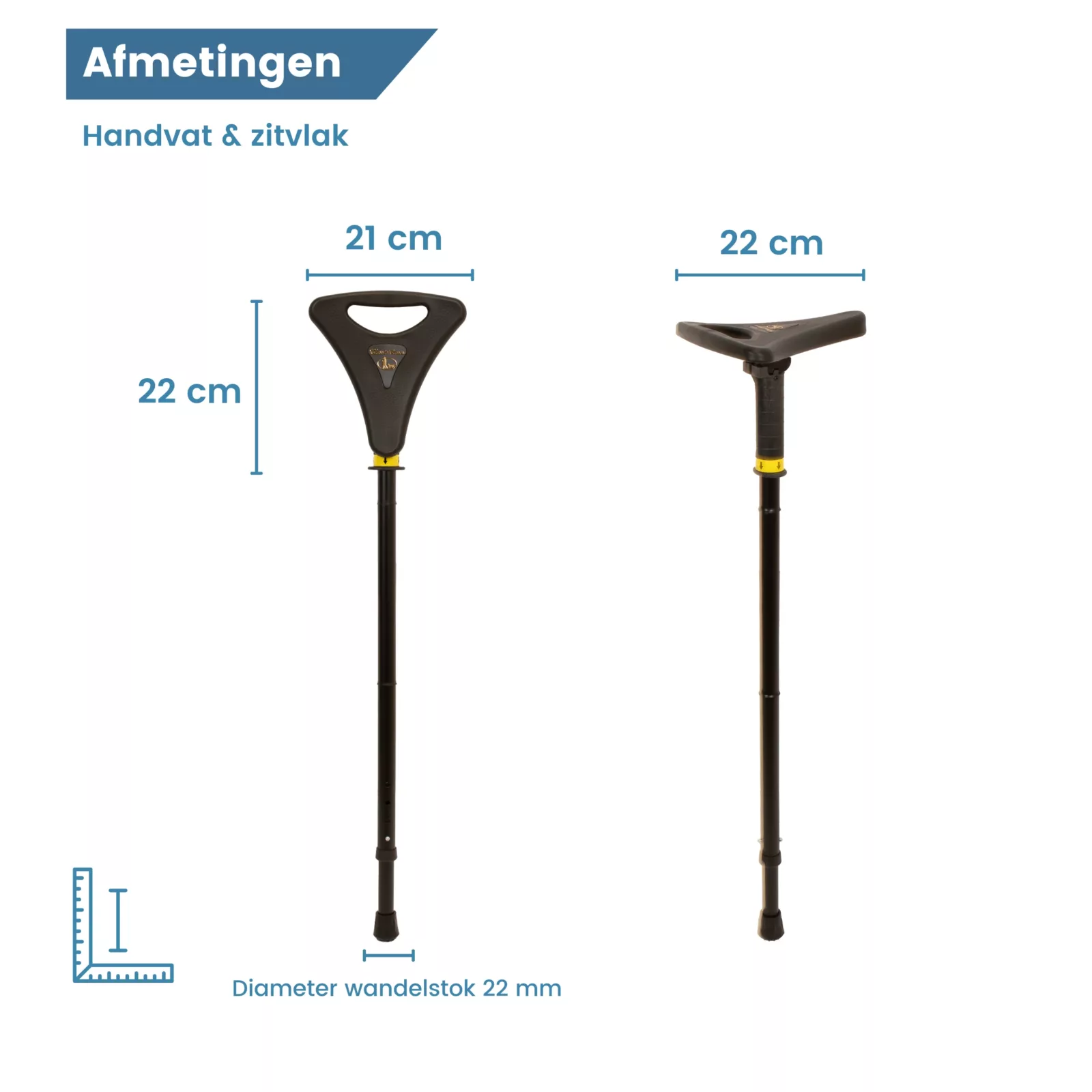 Wanderstock mit Sitz, faltbar, schwarz, Durchmesser