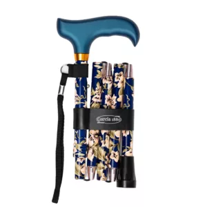 Faltbarer Gehstock, blau, inkl. Handschlaufe und Tasche