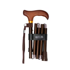 Faltbarer Gehstock in Bronze mit Aufbewahrungstasche und Stock-Handschlaufe