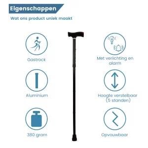 Eigenschaften des zusammenklappbaren Gehstocks