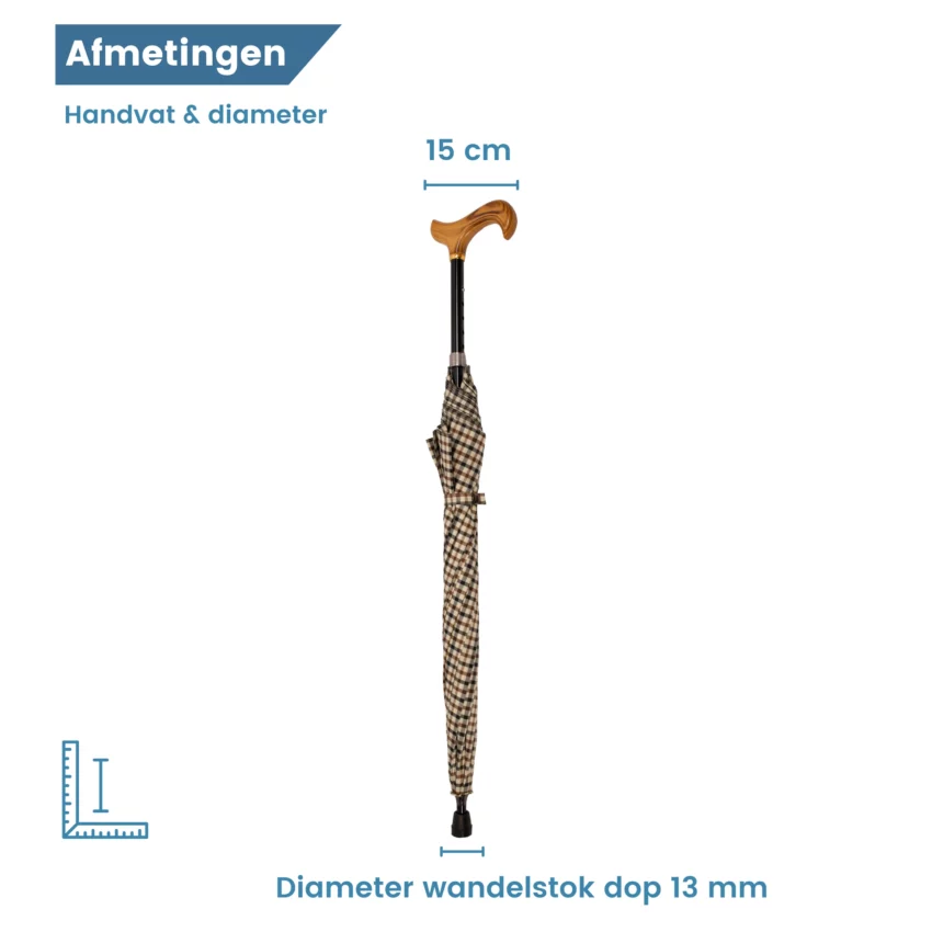 Höhenverstellbarer Gehstock mit Regenschirm, beige, Durchmesser