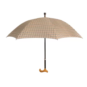 Höhenverstellbarer Gehstock mit Regenschirm in Beige, aufgeklappt
