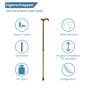 Höhenverstellbarer Gehstock „Goldener Leopard“ – Eigenschaften