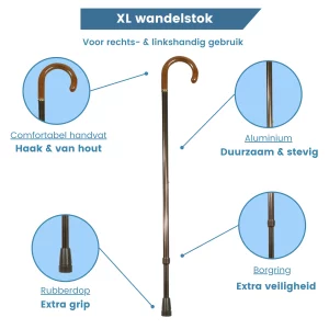 Höhenverstellbarer XL Gehstock, rund, mit Griff