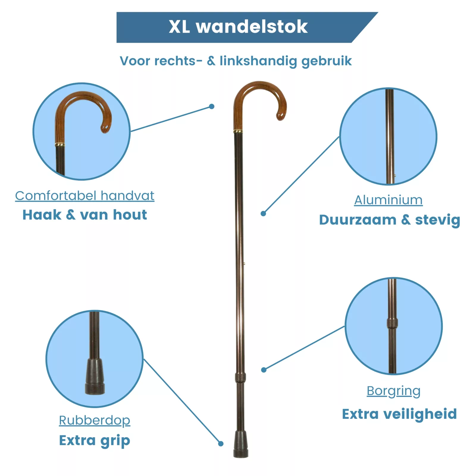 Höhenverstellbarer XL Gehstock, rund, mit Griff