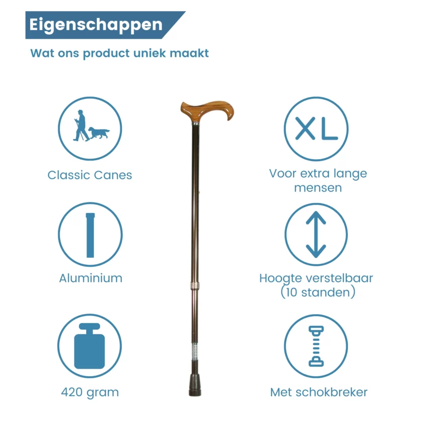 Verstellbarer XL Gehstock mit Stoßdämpfer – Eigenschaften
