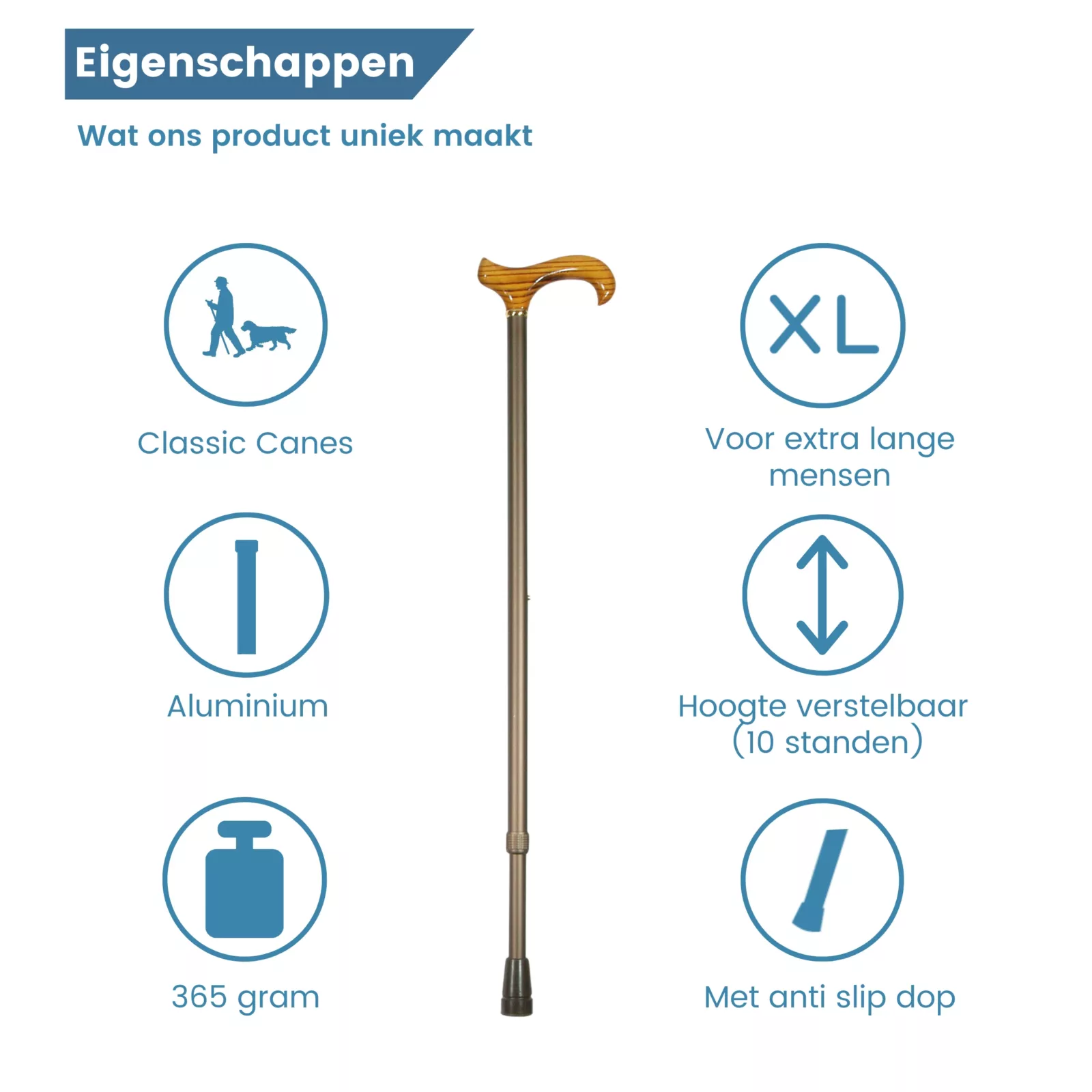 Eigenschaften des Höhenverstellbaren Gehstocks