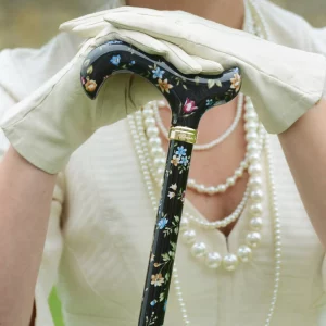 Stock mit Blumen in Schwarz