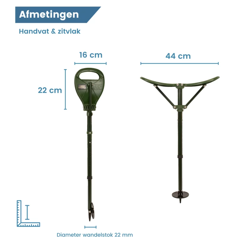Maße des Aluminium Stocks mit Sitz, grün